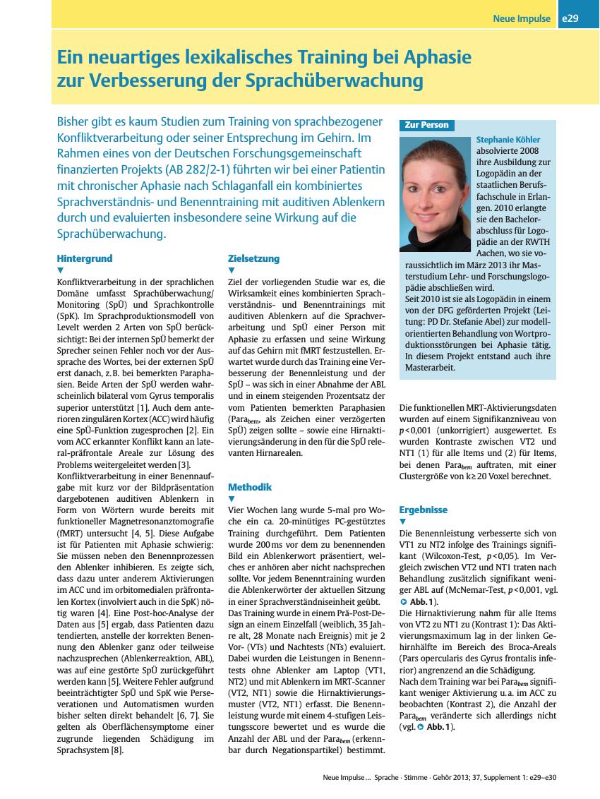 Vorschauseite 1: Ein neuartiges lexikalisches Training bei Aphasie zur Verbesserung der Sprachüberwachung