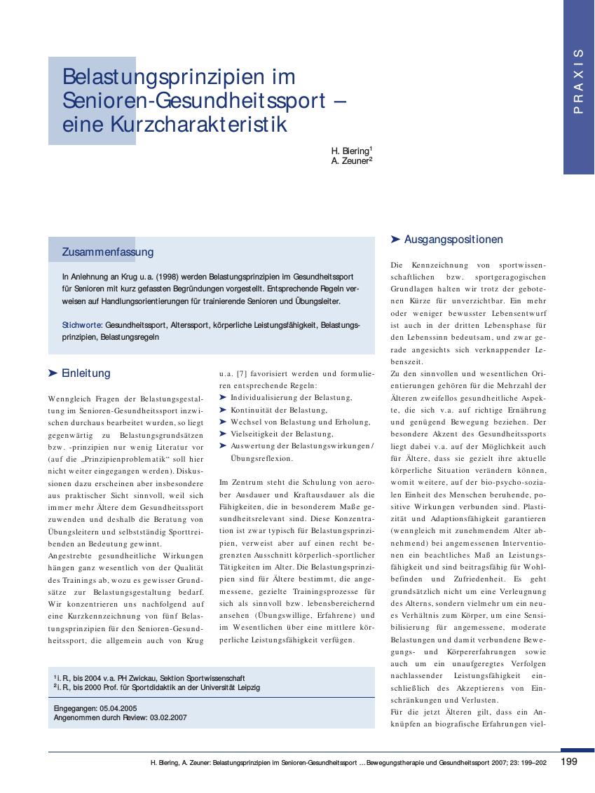 Vorschauseite 1: Belastungsprinzipien im Senioren-Gesundheitssport - eine Kurzcharakteristik