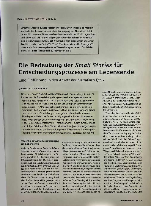 Vorschauseite 1: Die Bedeutung der Small Stories für Entscheidungsprozesse am Lebensende: Eine Einführung in den Ansatz der Narrativen Ethik