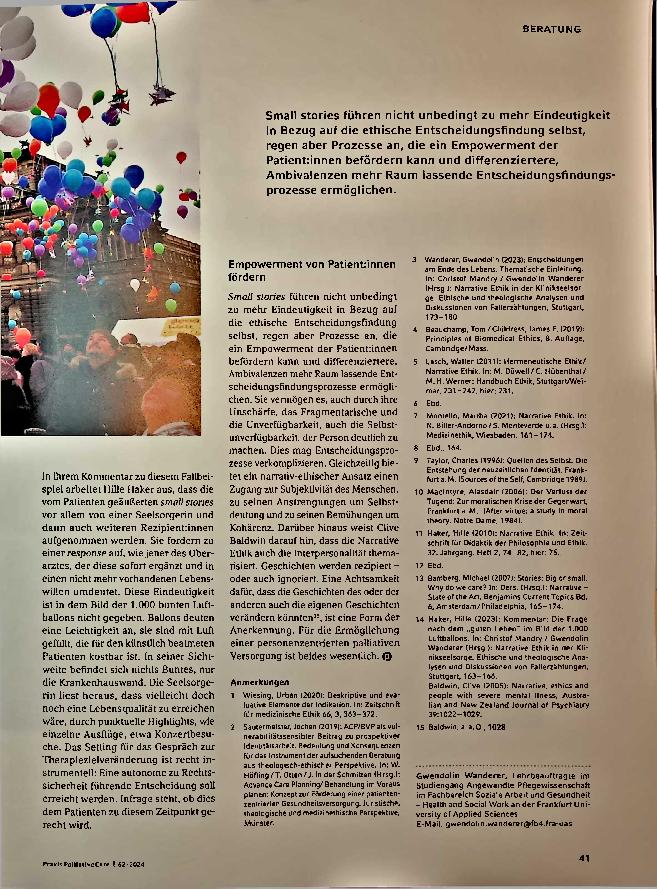 Vorschauseite 4: Die Bedeutung der Small Stories für Entscheidungsprozesse am Lebensende: Eine Einführung in den Ansatz der Narrativen Ethik