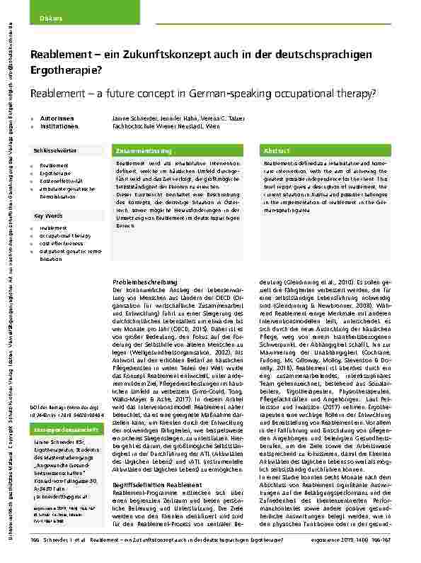 Vorschauseite 1: Reablement – ein Zukunftskonzept auch in der deutschsprachigen Ergotherapie?