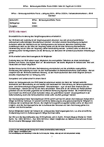 Vorschauseite 1: VfB informiert: Grundsätzliche Änderung des Vergütungssystems erforderlich