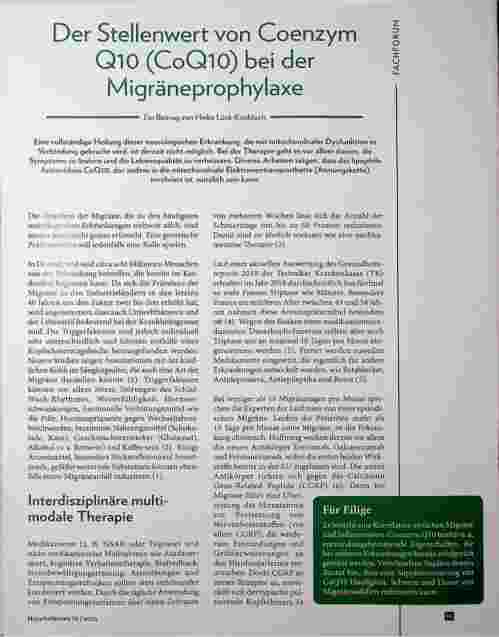 Vorschauseite 1: Der Stellenwert von Coenzym Q10 (CoQ10) bei der Migräneprophylaxe