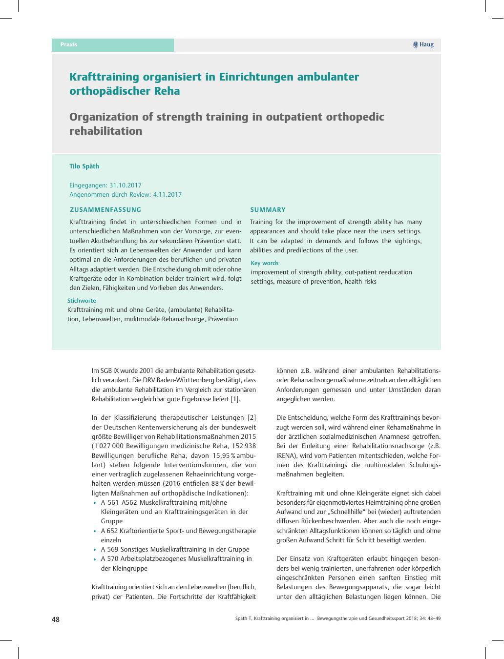 Vorschauseite 1: Krafttraining organisiert in Einrichtungen ambulanter orthopädischer Reha