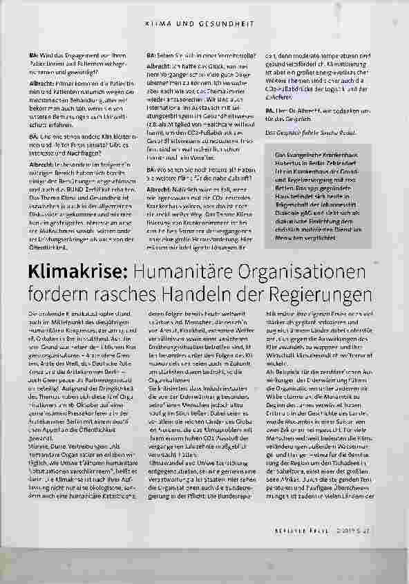 Vorschauseite 2: „Zum C02-neutralen Krankenhaus ist es noch ein weiter Weg“