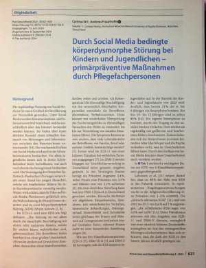Vorschauseite 1: Durch Social Media bedingte körperdysmorphe Störung bei Kindern und Jugendlichen - primärpräventive Maßnahmen durch Pflegefachpersonen