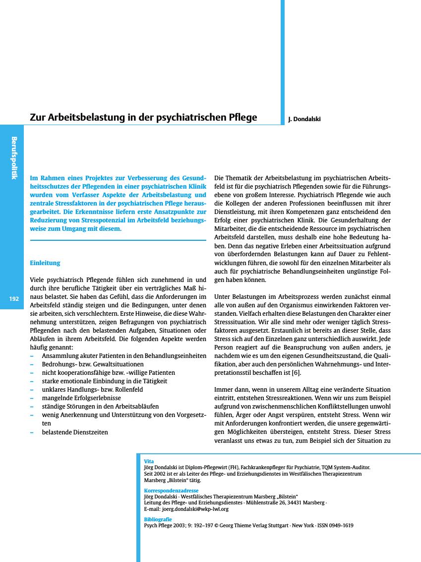 Vorschauseite 1: Zur Arbeitsbelastung in der psychiatrischen Pflege