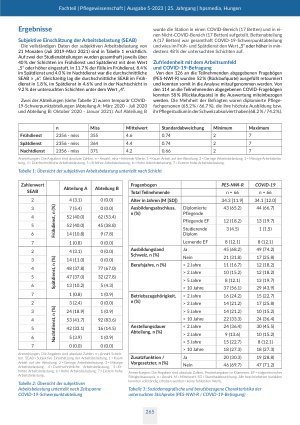Vorschauseite 4: Die subjektive Arbeitsbelastung und Zufriedenheit von Pflegenden mit ihrem Arbeitsumfeld vor und während der COVID-19-Pandemie Eine prospektive Beobachtungsstudie