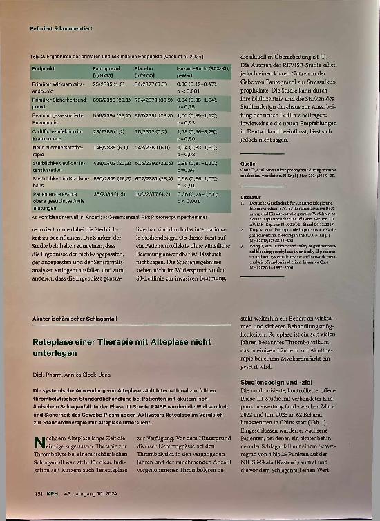 Vorschauseite 2: Studie: Neue Hinweise zum Nutzen von Pantoprazol zur Stressulkusprophylaxe