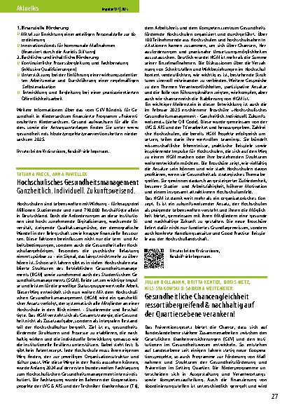 Vorschauseite 1: Hochschulisches Gesundheitsmanagement Ganzheitlich. Individuell. Zukunftsweisend.