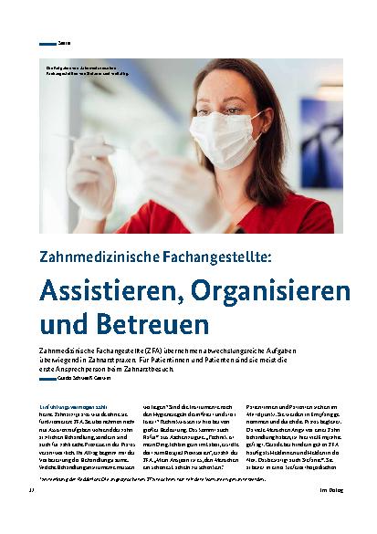 Vorschauseite 1: Serie Zahnmedizinische Fachangestellte: Assistieren, Organisieren und Betreuen