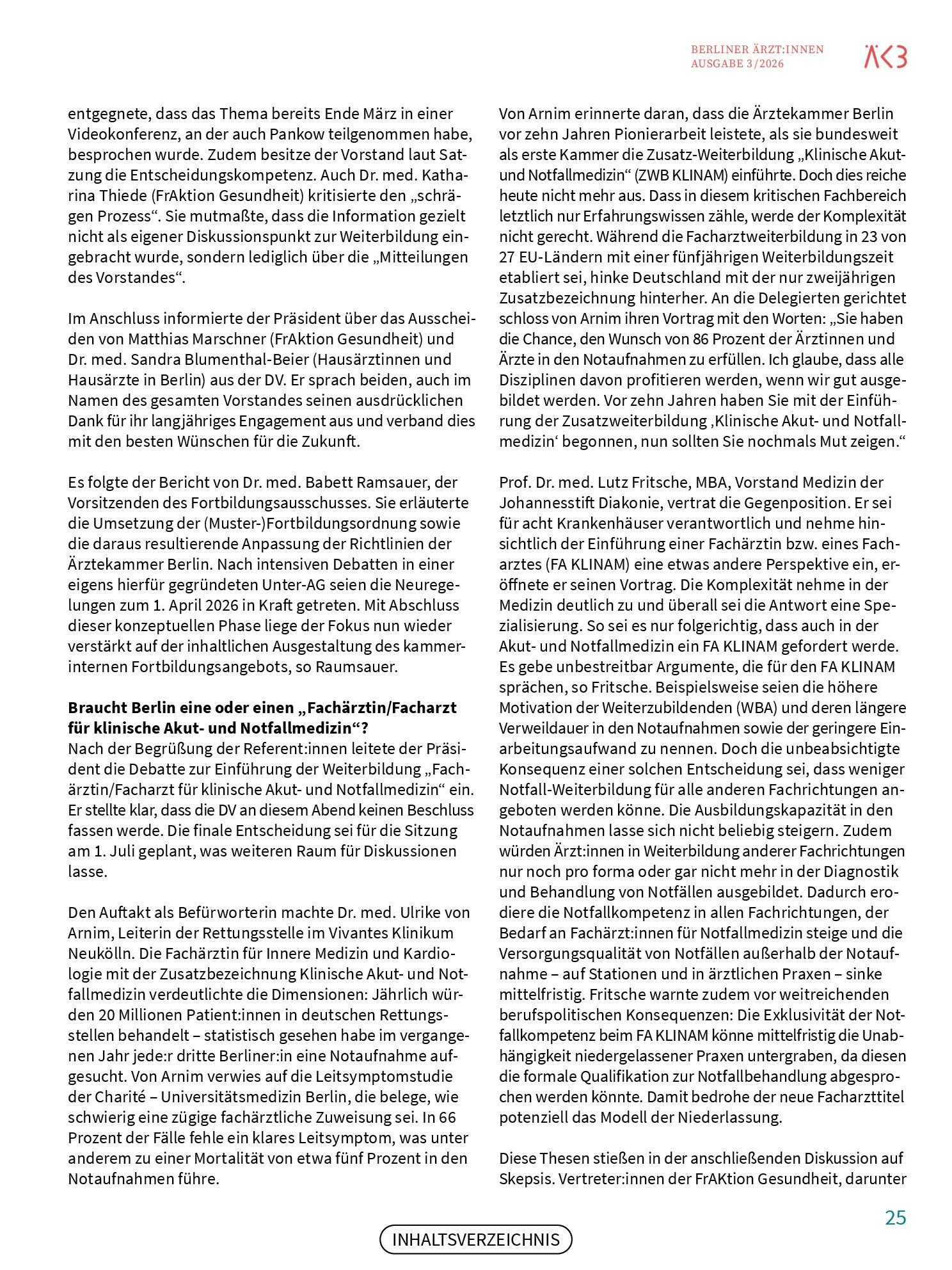 Vorschauseite 2: Zwischen Kriegsszenarien und Reformen: Die Medizin von morgen? Bericht von der Delegiertenversammlung am 6. Mai 2026