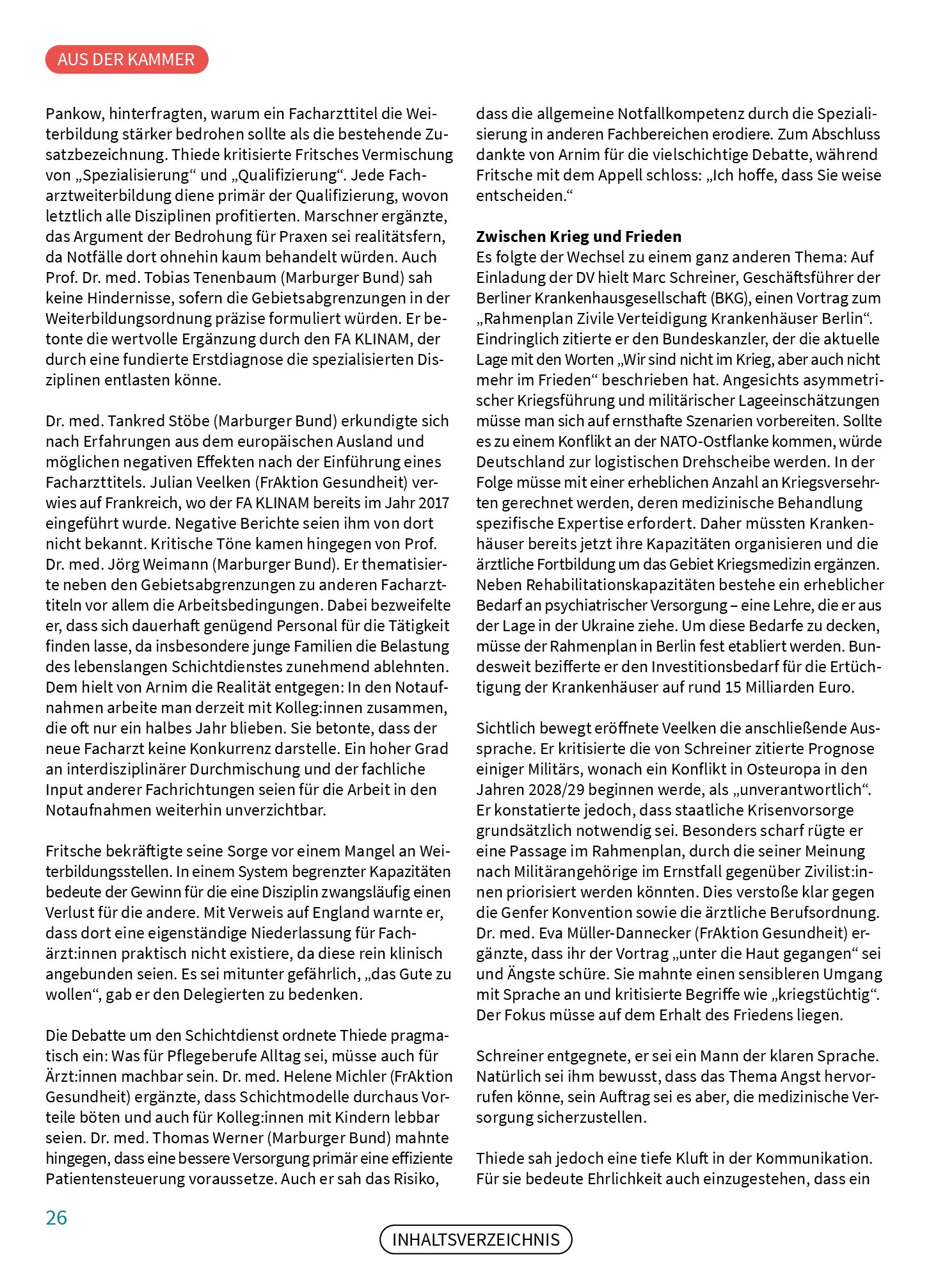 Vorschauseite 3: Zwischen Kriegsszenarien und Reformen: Die Medizin von morgen? Bericht von der Delegiertenversammlung am 6. Mai 2026
