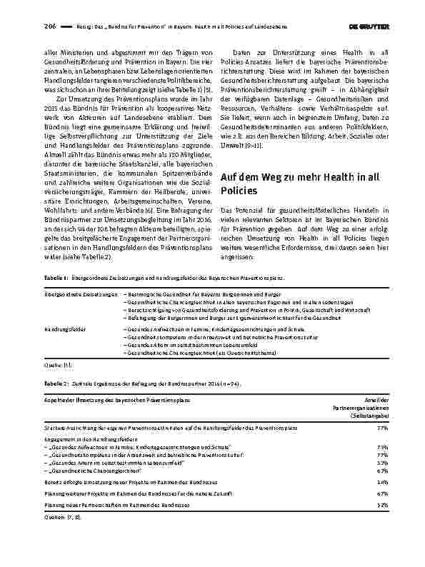 Vorschauseite 2: Das „Bündnis für Prävention“ in Bayern: Health in all Policies auf Landesebene