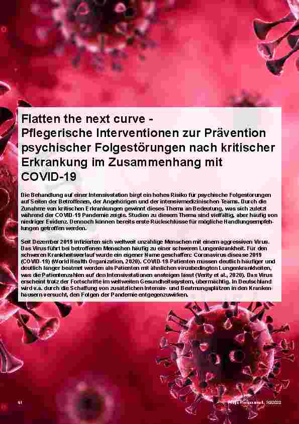 Vorschauseite 1: Flatten the next curve - Pflegerische Interventionen zur Prävention psychischer Folgestörungen nach kritischer Erkrankung im Zusammenhang mit COVID-19