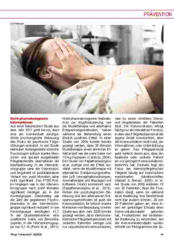 Vorschauseite 4: Flatten the next curve - Pflegerische Interventionen zur Prävention psychischer Folgestörungen nach kritischer Erkrankung im Zusammenhang mit COVID-19