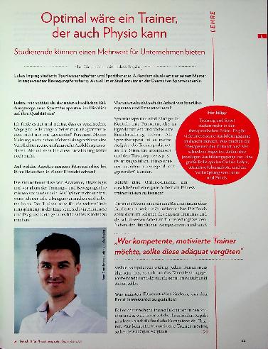 Vorschauseite 2: Optimal wäre ein Trainer, der auch Physio kann. Studierende können einen Mehrwert für Unternehmen bieten.