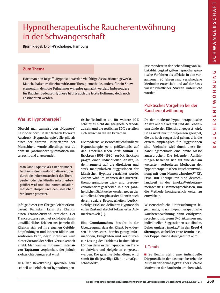 Vorschauseite 1: Hypnotherapeutische Raucherentwöhnung in der Schwangerschaft