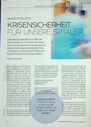 Vorschauseite 1: Krisensicherheit für unsere Spitäler