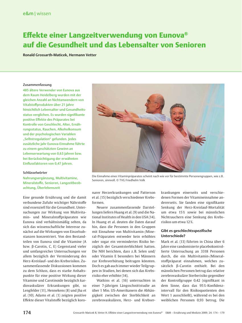 Vorschauseite 1: Effekte einer Langzeitverwendung von Eunova® auf die Gesundheit und das Lebensalter von Senioren
