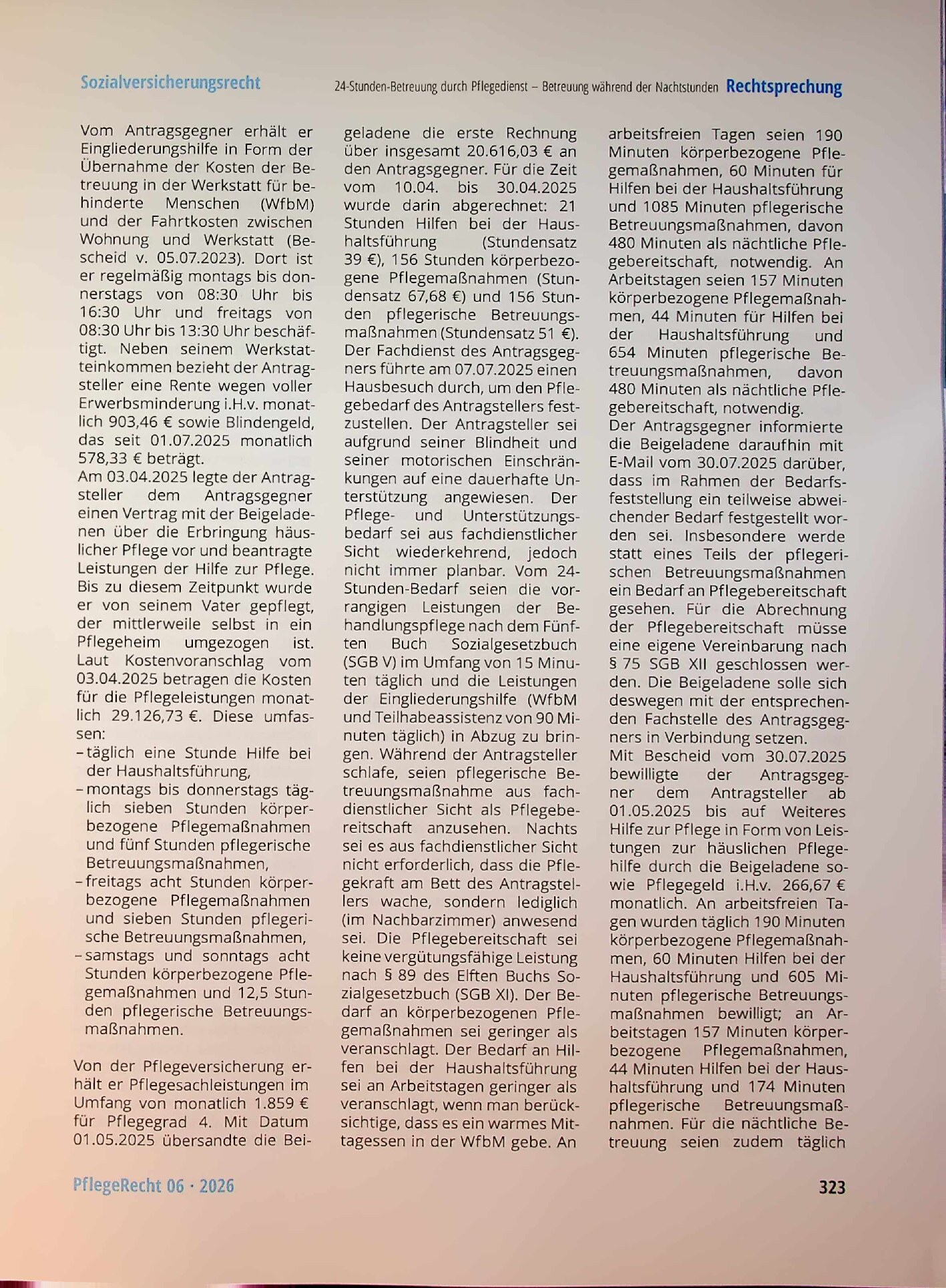 Vorschauseite 2: 24-Stunden-Betreuung durch Pflegedienst. Einordnung der Betreuung während der Nachtstunden als pflegerische Betreuungsmaßnahmen oder bloße Pflegebereitschaft