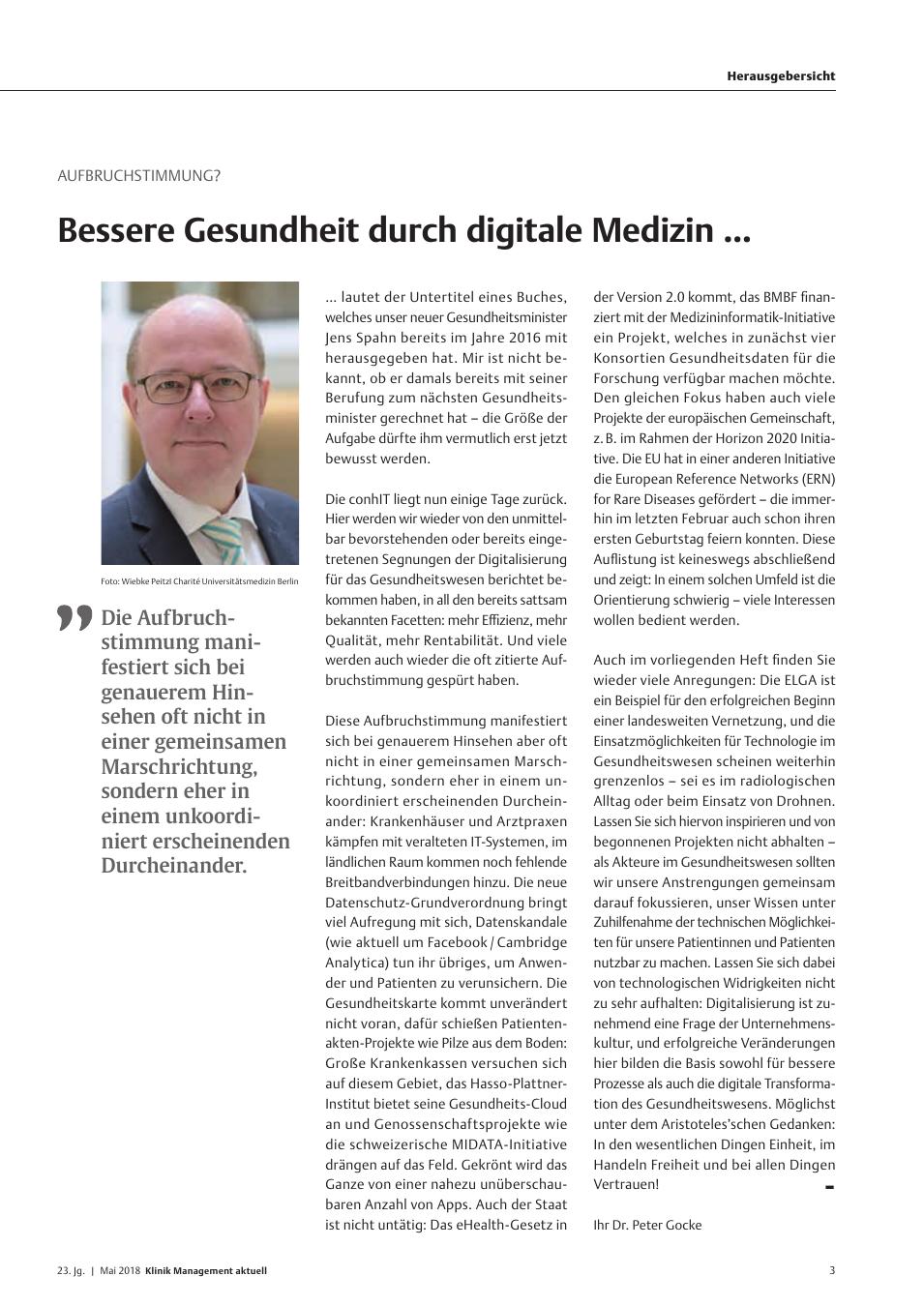 Vorschauseite 1: Aufbruchstimmung? Bessere Gesundheit durch digitale Medizin ?