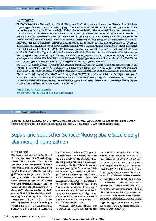 Vorschauseite 1: Sepsis und septischer Schock: Neue globale Studie zeigt alarmierend hohe Zahlen