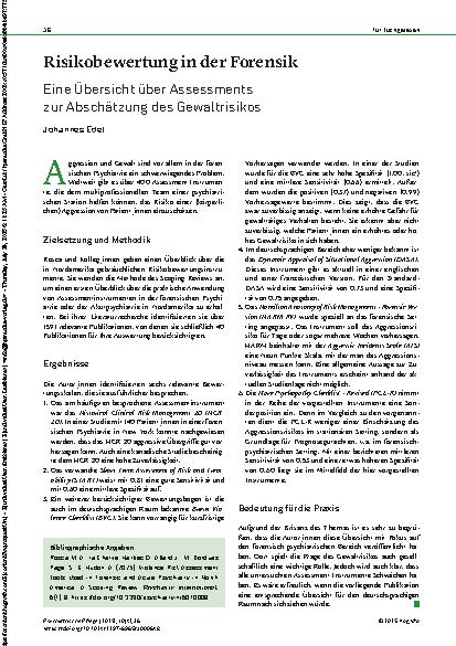 Vorschauseite 1: Risikobewertung in der Forensik Eine Übersicht über Assessments zur Abschätzung des Gewaltrisikos