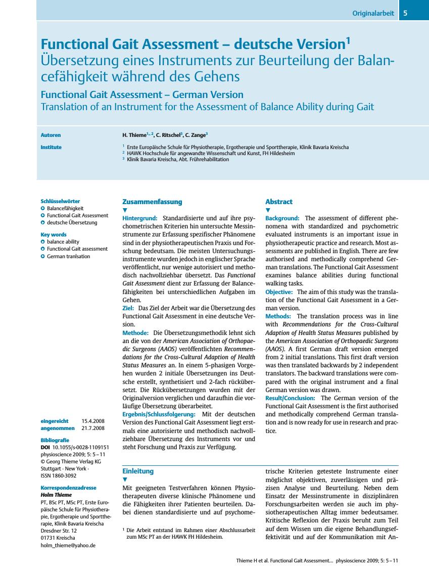 Vorschauseite 1: Functional Gait Assessment – deutsche Version