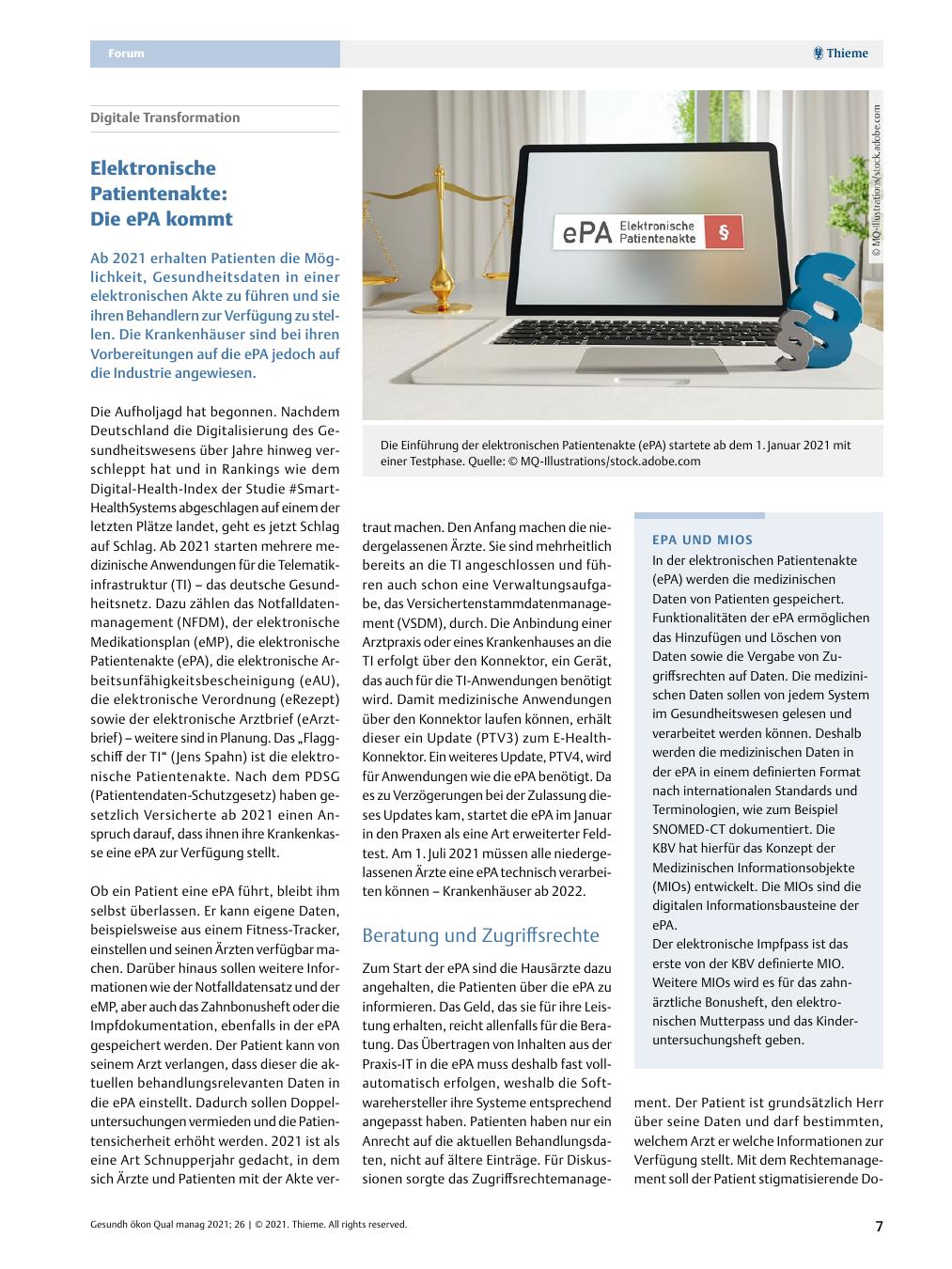 Vorschauseite 1: Digitale Transformation - Elektronische Patientenakte: Die ePA kommt