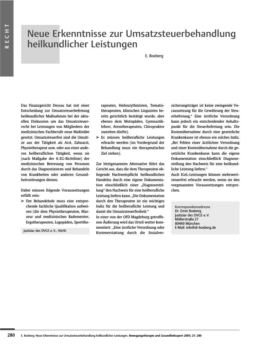 Vorschauseite 1: Neue Erkenntnisse zur Umsatzsteuerbehandlung heilkundlicher Leistungen
