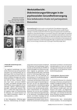 Vorschauseite 1: Werkstattbericht: Diskriminierungserfahrungen in der psychosozialen Gesundheitsversorgung. Eine kollaborative Studie mit partizipativen Elementen