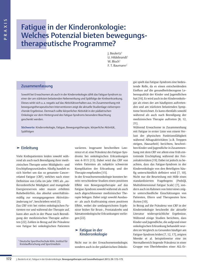 Vorschauseite 1: Fatigue in der Kinderonkologie: Welches Potenzial bieten bewegungstherapeutische Programme?