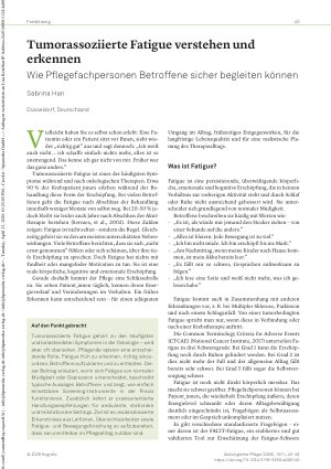 Vorschauseite 1: Tumorassoziierte Fatigue verstehen und erkennen Wie Pflegefachpersonen Betroffene sicher begleiten können