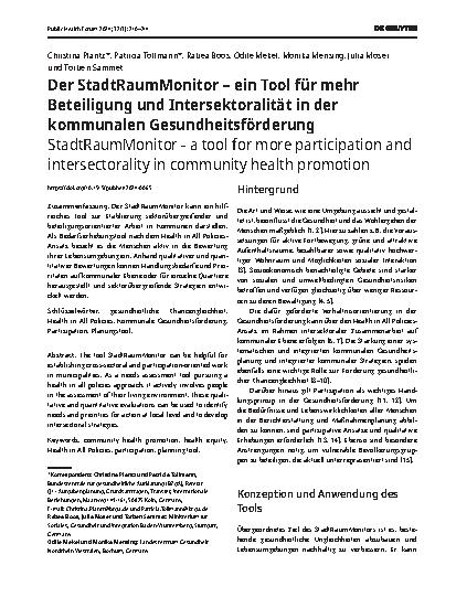 Vorschauseite 1: Der StadtRaumMonitor – ein Tool für mehr Beteiligung und Intersektoralität in der kommunalen Gesundheitsförderung