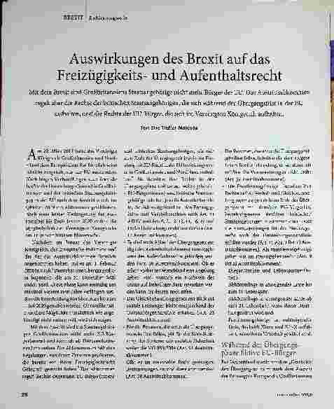 Vorschauseite 1: Auswirkungen des Brexit auf das Freizügigkeitsund Aufenthaltsrecht