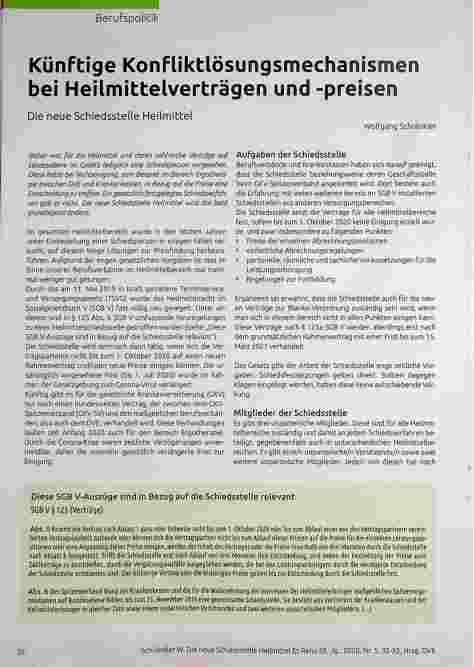 Vorschauseite 1: Künftige Konfliktlösungsmechanismen bei Heilmittelverträgen und -preisen: Die neue Schiedsstelle Heilmittel