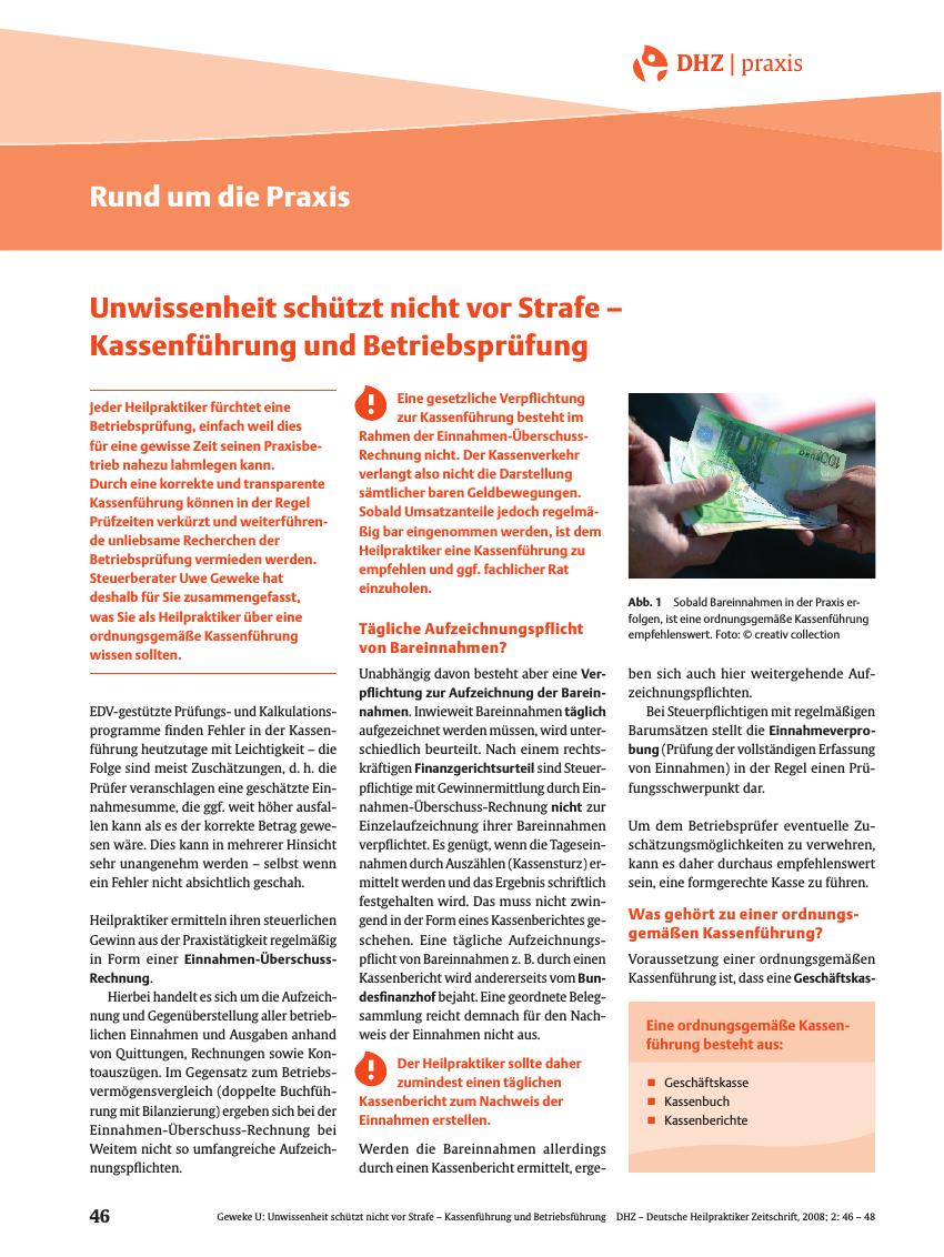 Vorschauseite 1: Unwissenheit schützt nicht vor Strafe - Kassenführung und Betriebsprüfung