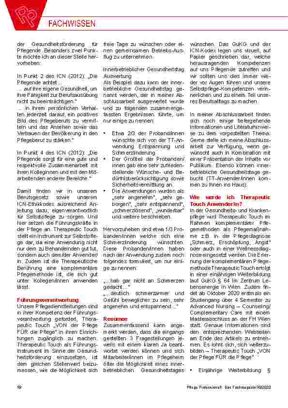 Vorschauseite 3: Therapeutic Touch – Ein Führungsinstrument zur Gesundheitsförderung der Mitarbeiterinnen und Mitarbeiter im Pflegeheim „VON der Pflege FÜR die Pflege“