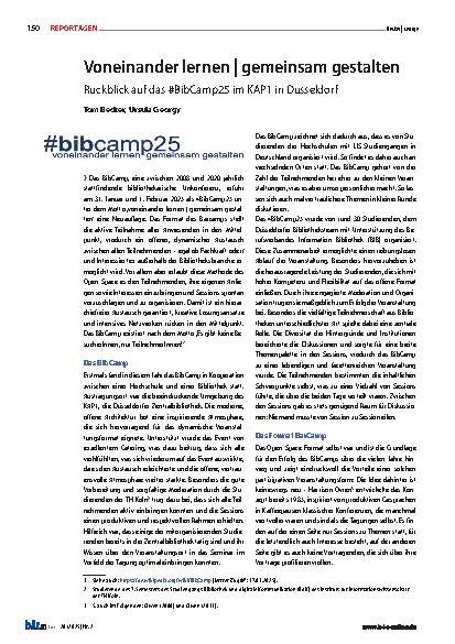 Vorschauseite 1: Voneinander lernen | gemeinsam gestalten Rückblick auf das #BibCamp25 im KAP1 in Düsseldorf