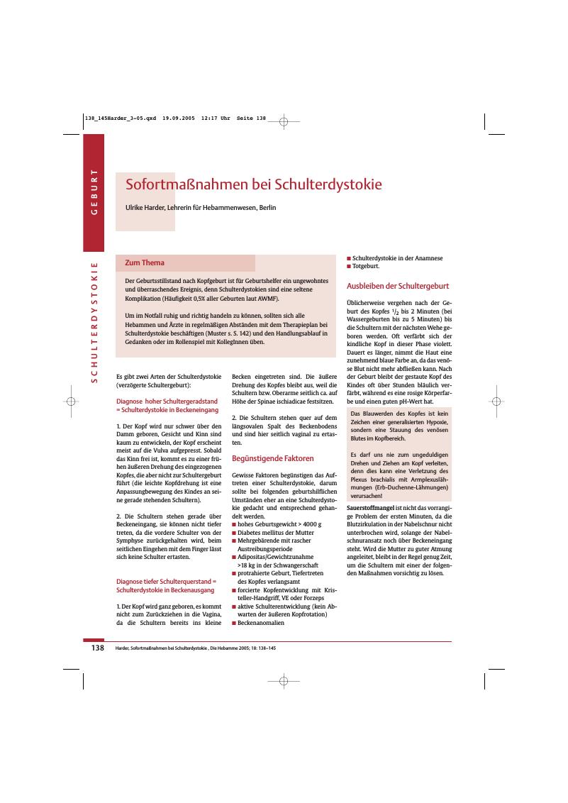 Vorschauseite 1: Sofortmaßnahmen bei Schulterdystokie
