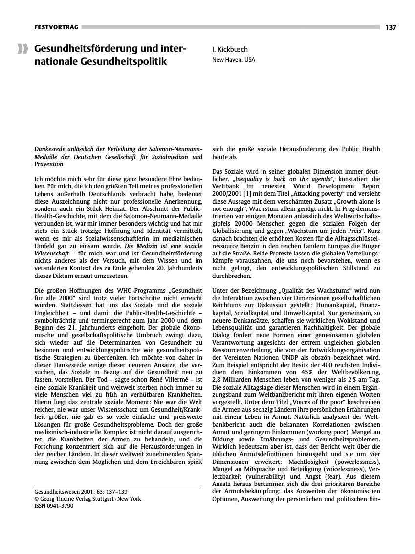 Vorschauseite 1: Gesundheitsförderung und internationale Gesundheitspolitik
