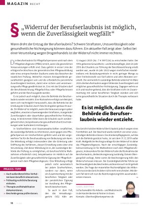 Vorschauseite 1: „Widerruf der Berufserlaubnis ist möglich, wenn die Zuverlässigkeit wegfällt“