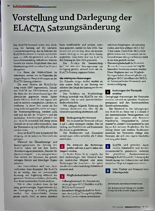 Vorschauseite 1: Vorstellung und Darlegung der ELACTA Satzungsänderung