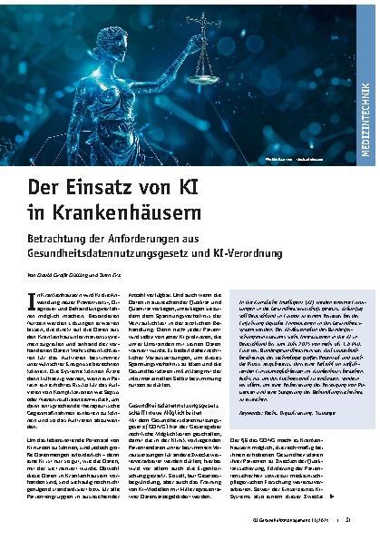 Vorschauseite 1: Der Einsatz von KI in Krankenhäusern: Betrachtung der Anforderungen aus dem Gesundheitsdatennutzungsgesetz und der KI-Verordnung.