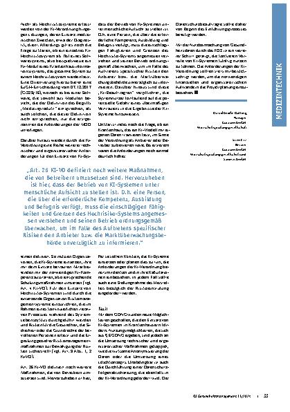 Vorschauseite 3: Der Einsatz von KI in Krankenhäusern: Betrachtung der Anforderungen aus dem Gesundheitsdatennutzungsgesetz und der KI-Verordnung.