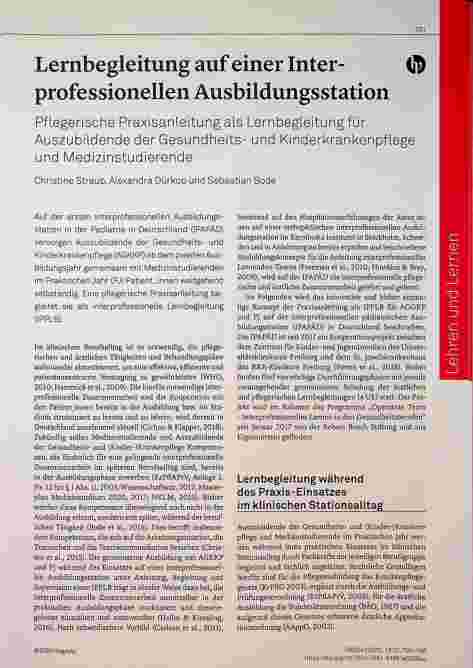 Vorschauseite 1: Lernbegleitung auf einer interprofessionellen Ausbildungsstation. Pflegerische Praxisanleitung als Lernbegleitung für Auszubildende der Gesundheitsund Kinderkrankenpflege.