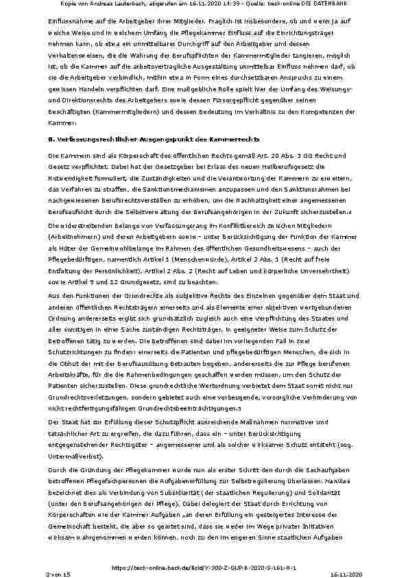 Vorschauseite 2: Die Berufsordnung der Landespflegekammer Rheinland-Pfalz: Zum Spannungsverhältnis zwischen den Berufspflichten der Pflegefachpersonen und dem Direktionsrecht des Arbeitgebers