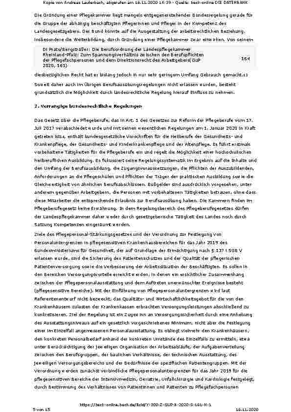 Vorschauseite 5: Die Berufsordnung der Landespflegekammer Rheinland-Pfalz: Zum Spannungsverhältnis zwischen den Berufspflichten der Pflegefachpersonen und dem Direktionsrecht des Arbeitgebers
