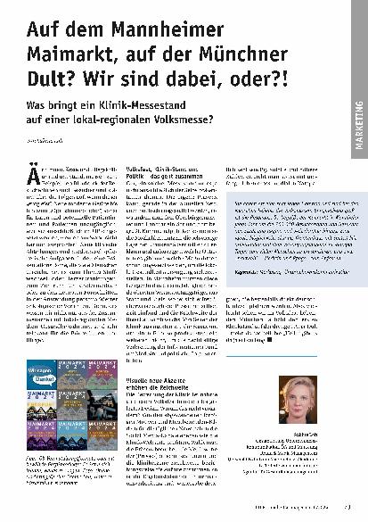 Vorschauseite 1: Auf dem Mannheimer Maimarkt, auf der Münchner Dult. Wir sind dabei, oder was bringt ein Klinik-Messestand auf einer lokal-regionalen Volksmesse?